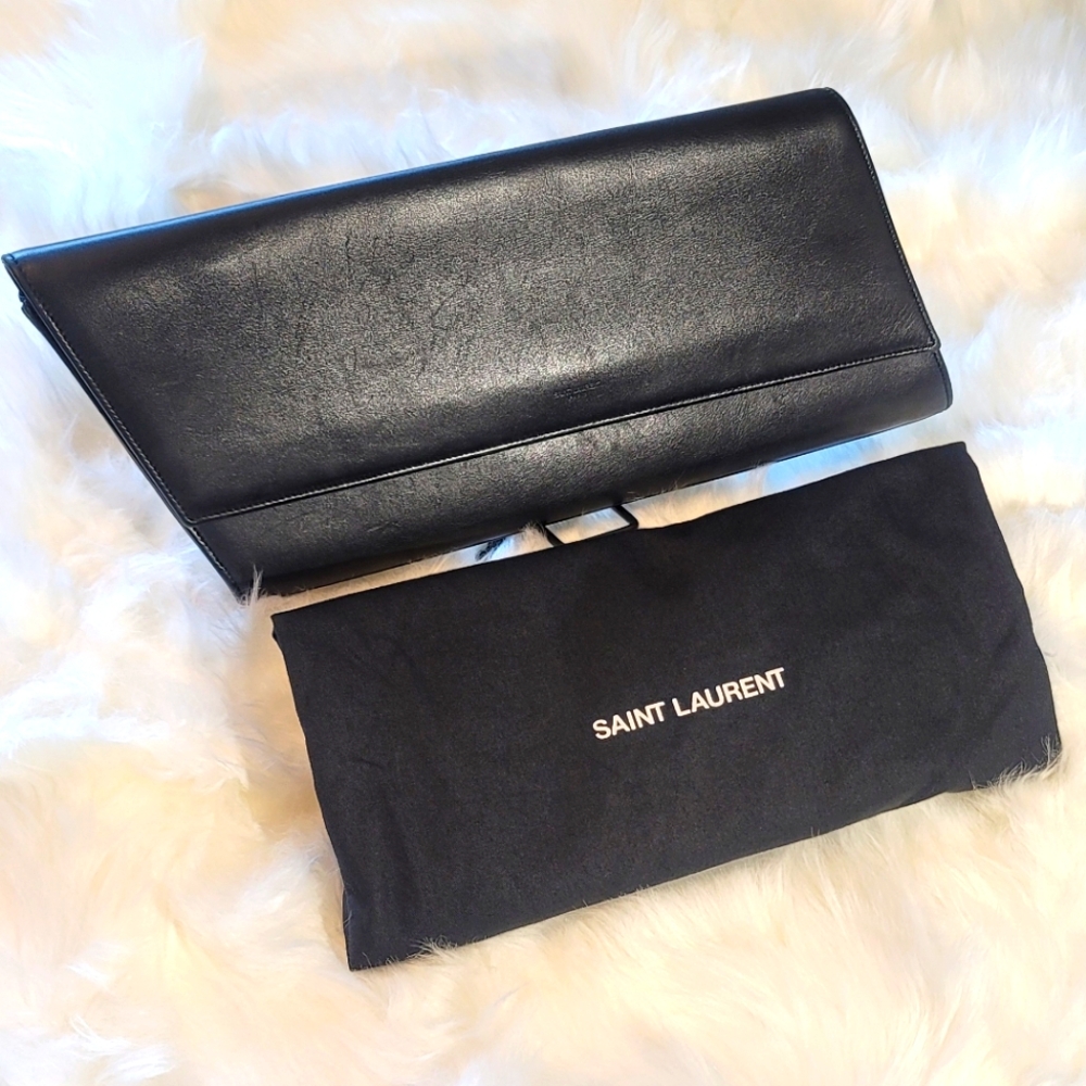 Saint Laurent Diagnole Minaudère Leather Clutch